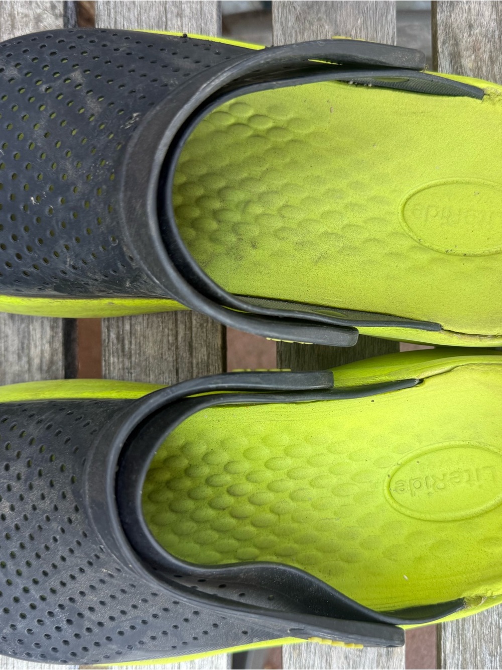 CROCS Men's Black and Neon Green Slip-On Clogs